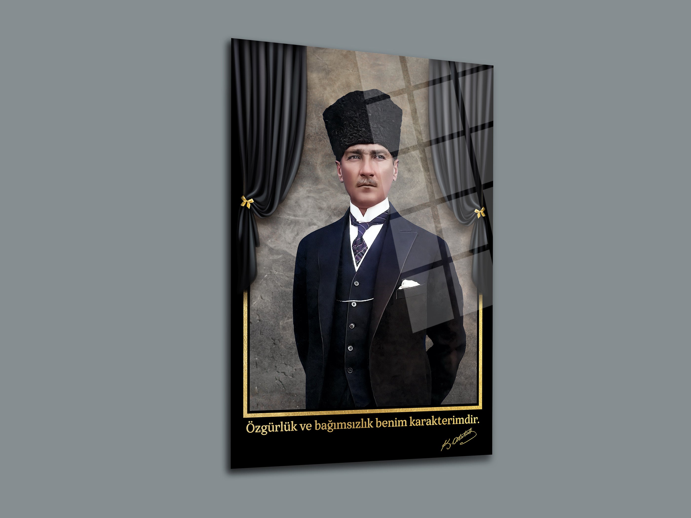 Atatürk-Gençliğe Hitabe-İstiklal Marşı Cam Tablo Set-1