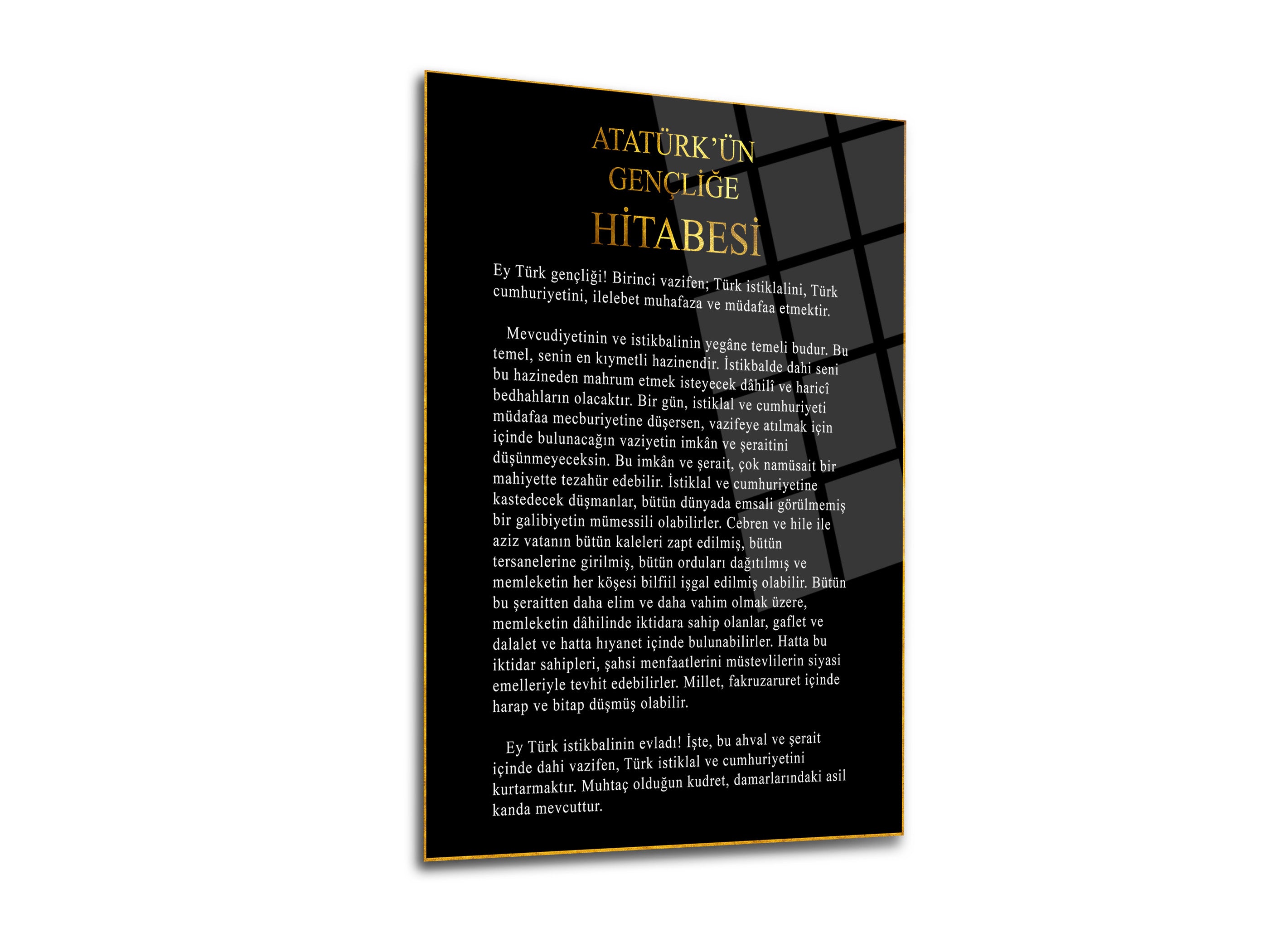 Atatürk 3'lü Set Cam Tablo-2 Atatürk Tablosu-Gençliğe Hitabe Tablosu-İstiklal Marşı Tablosu