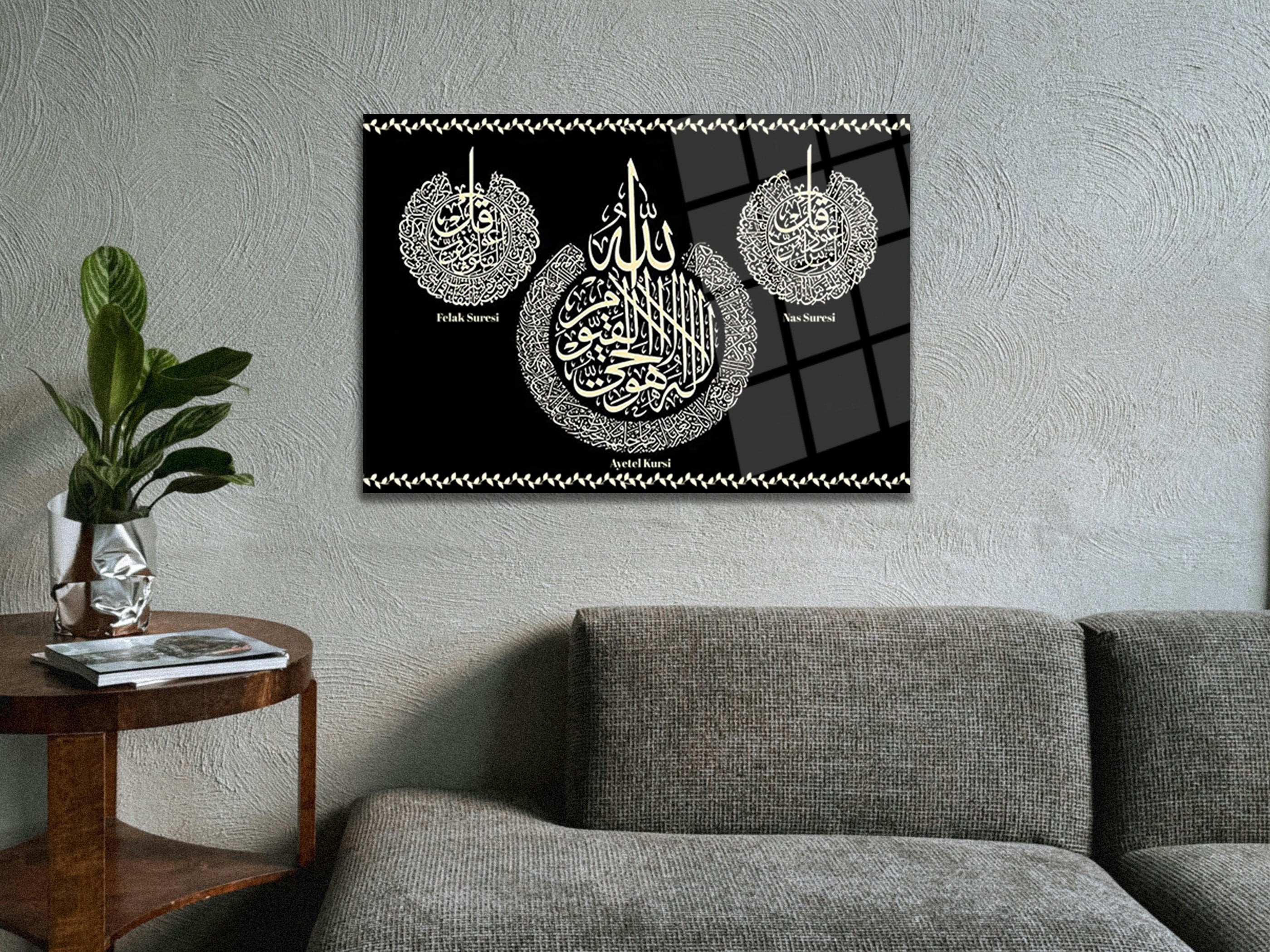 Ayetel Kürsi, Felak ve Nas Suresi Yazılı Cam Tablo