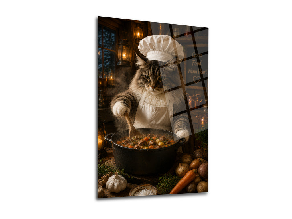 Aşçı Kedi Cam Tablo-8