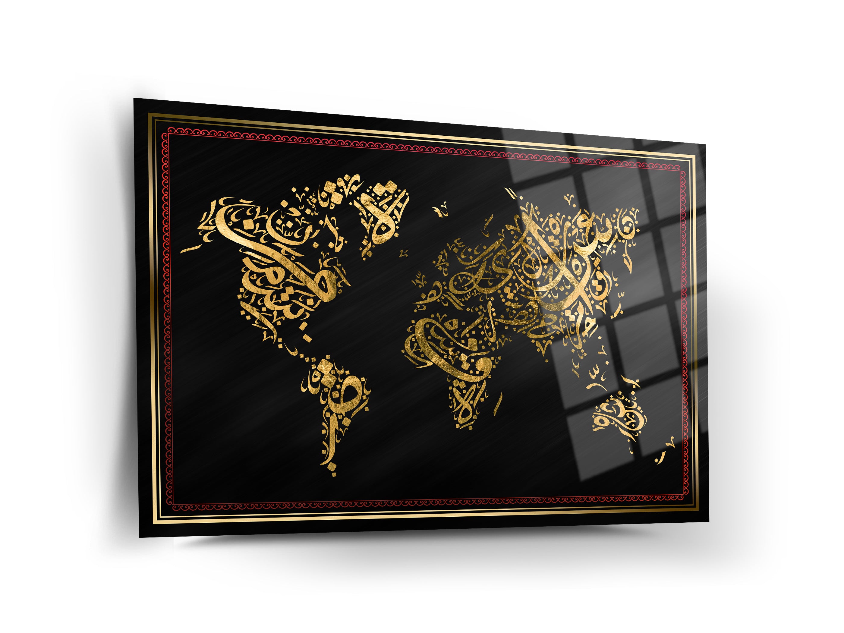 Arapça Yazı Dünya Haritası Cam Tablo