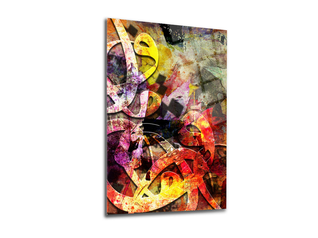 Renkli Vav Yazısı Cam Tablo