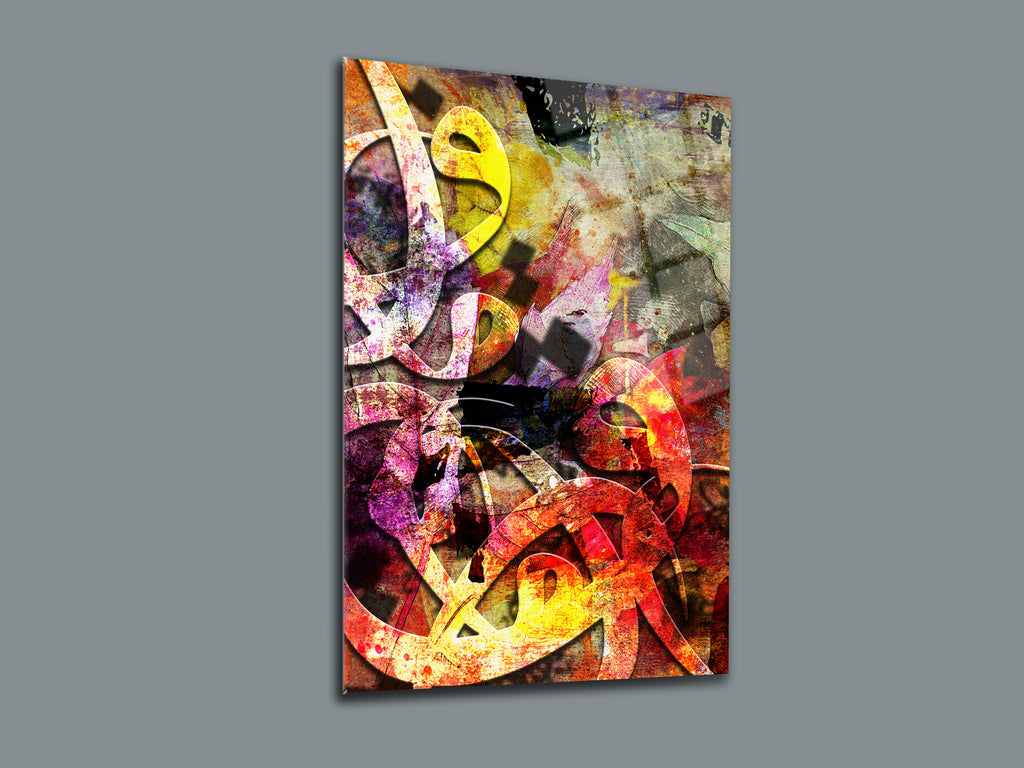 Renkli Vav Yazısı Cam Tablo