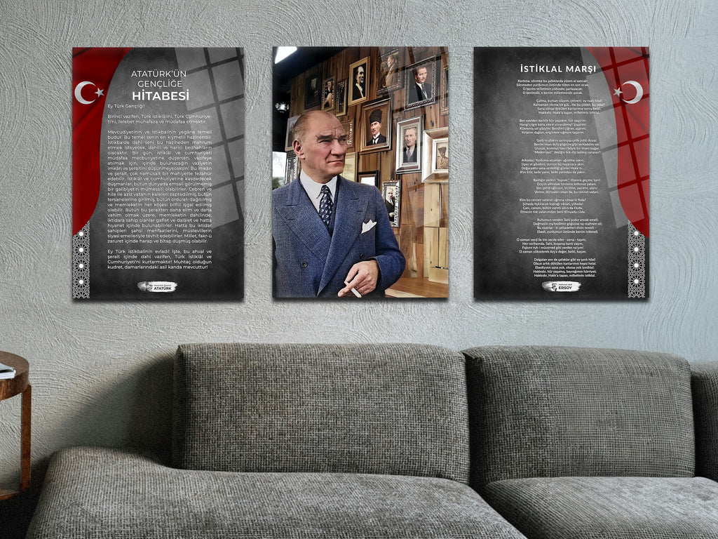 Atatürk 3'lü Set Cam Tablo-5 Atatürk Tablosu-İstiklal Marşı Tablosu-Gençliğe Hitabe Tablosu (Kopya) (Kopya)