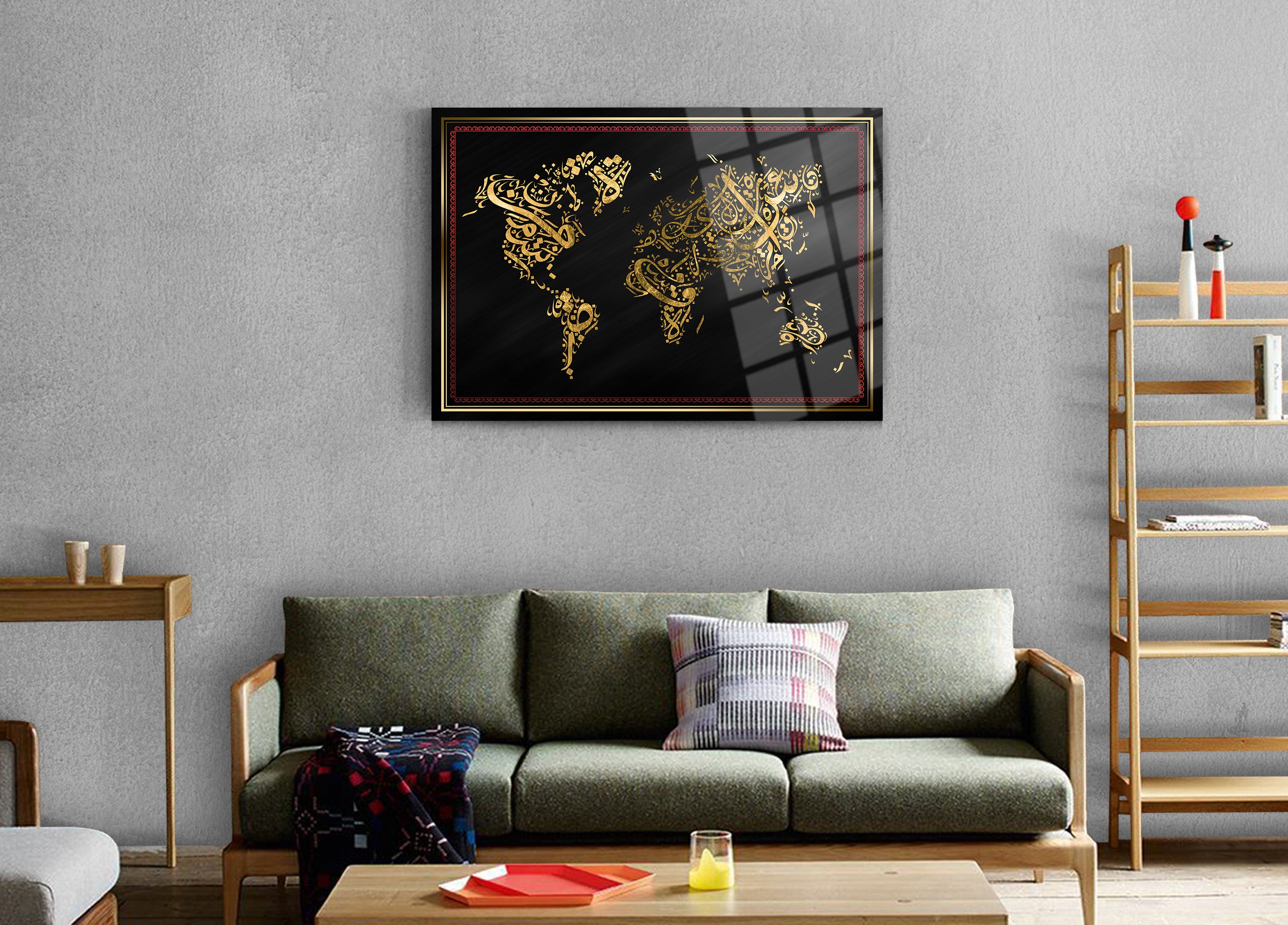 Arapça Yazı Dünya Haritası Cam Tablo