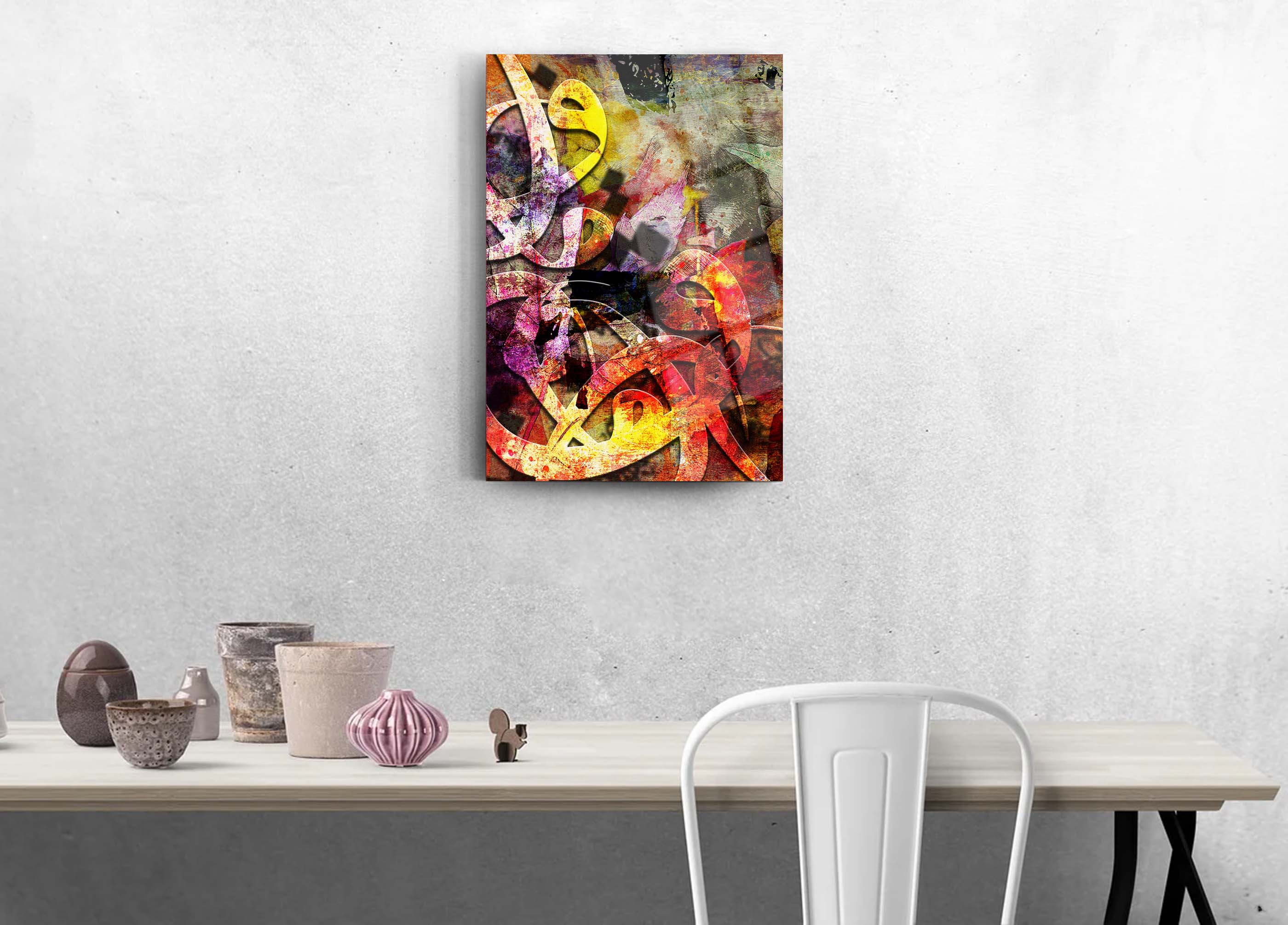 Renkli Vav Yazısı Cam Tablo