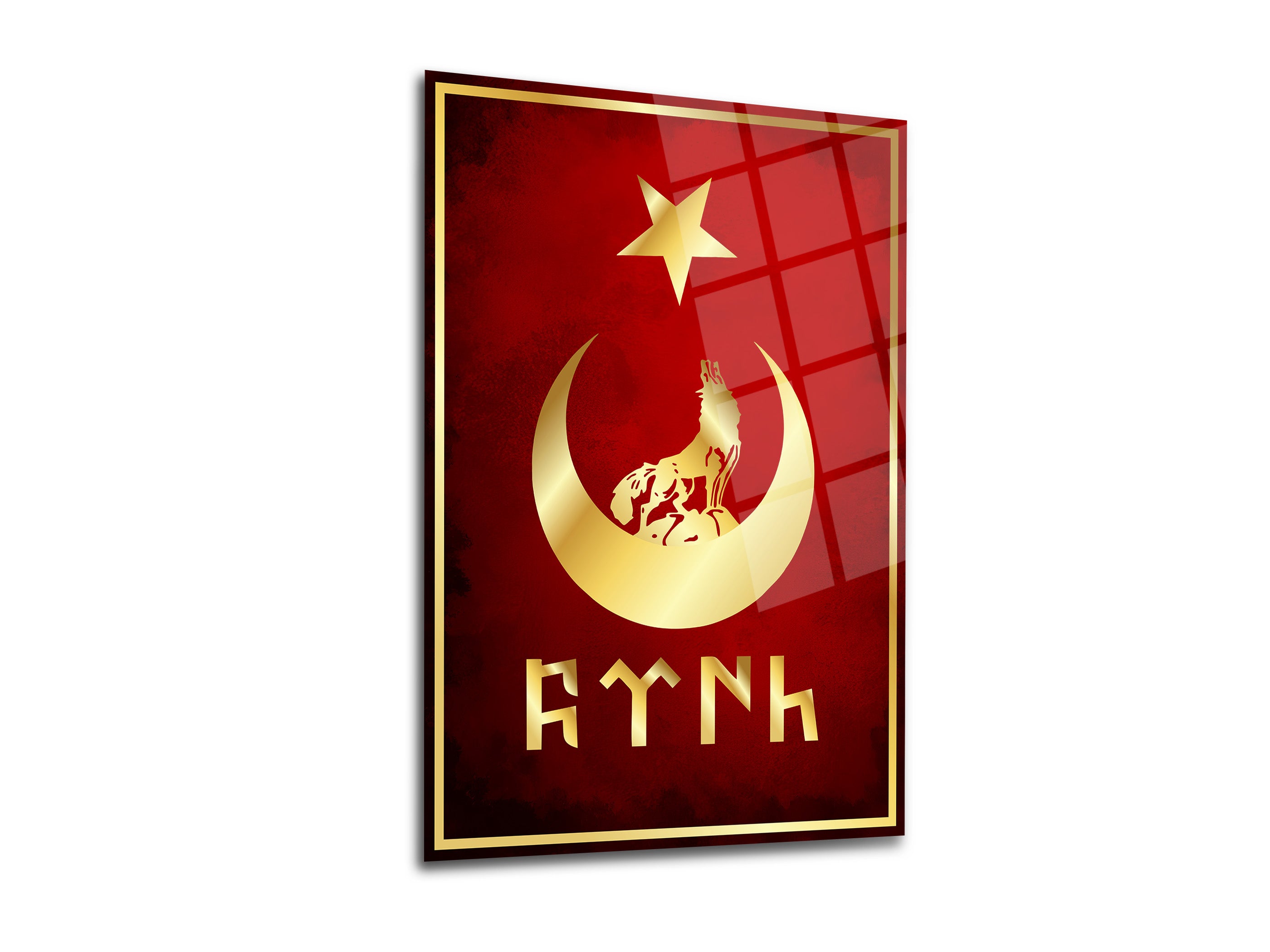 Üç Hilal - Osmanlı Tuğrası - Bozkurt ve Türk Bayrağı Cam Tablo 3lü Set