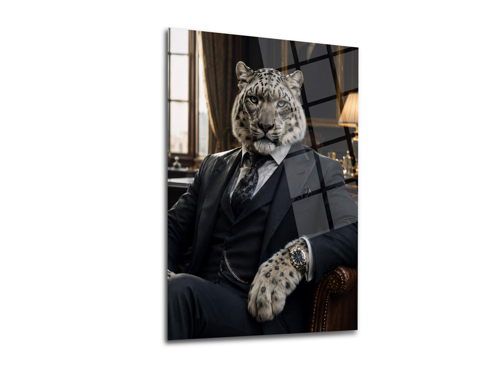 Takım Elbiseli Leopar Cam Tablo